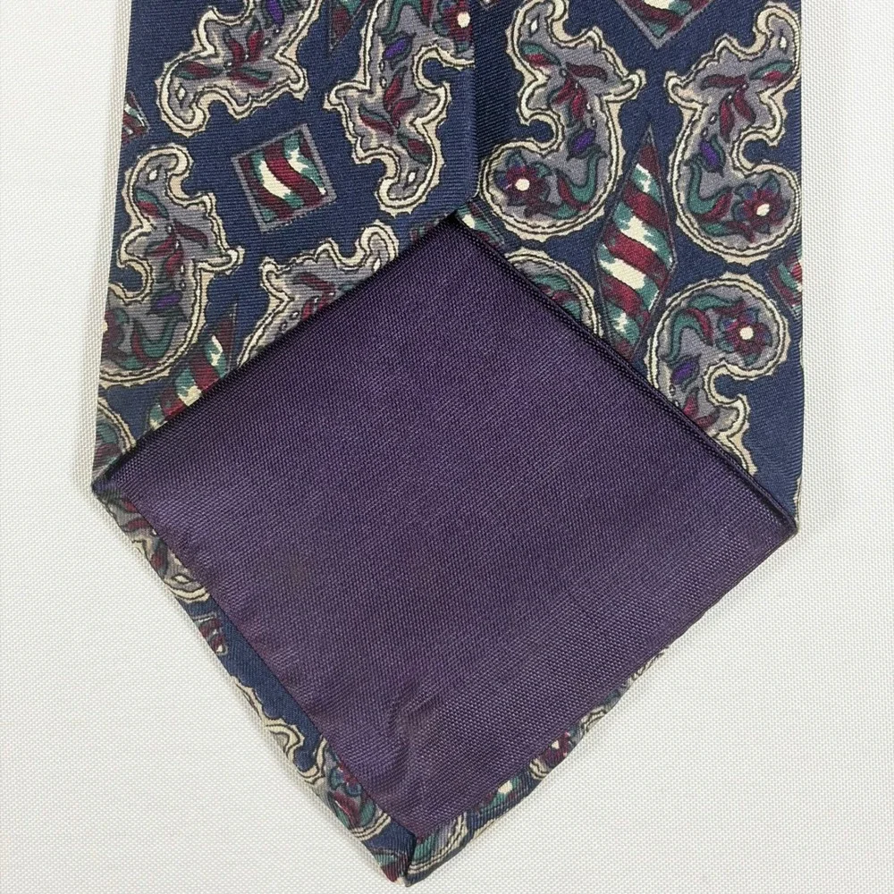 Sheaf & Caber Mens Silk Necktie Navy Blue Paisley Geometric Formal Business Tie‎
